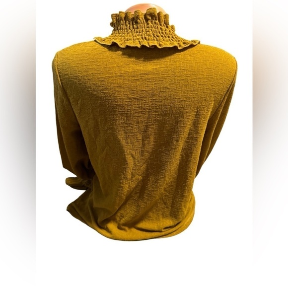 Patrizia Luca Women’s Mustard Saffron Frilly Turtleneck Long Sleeve Blouse M - Picture 2 of 8